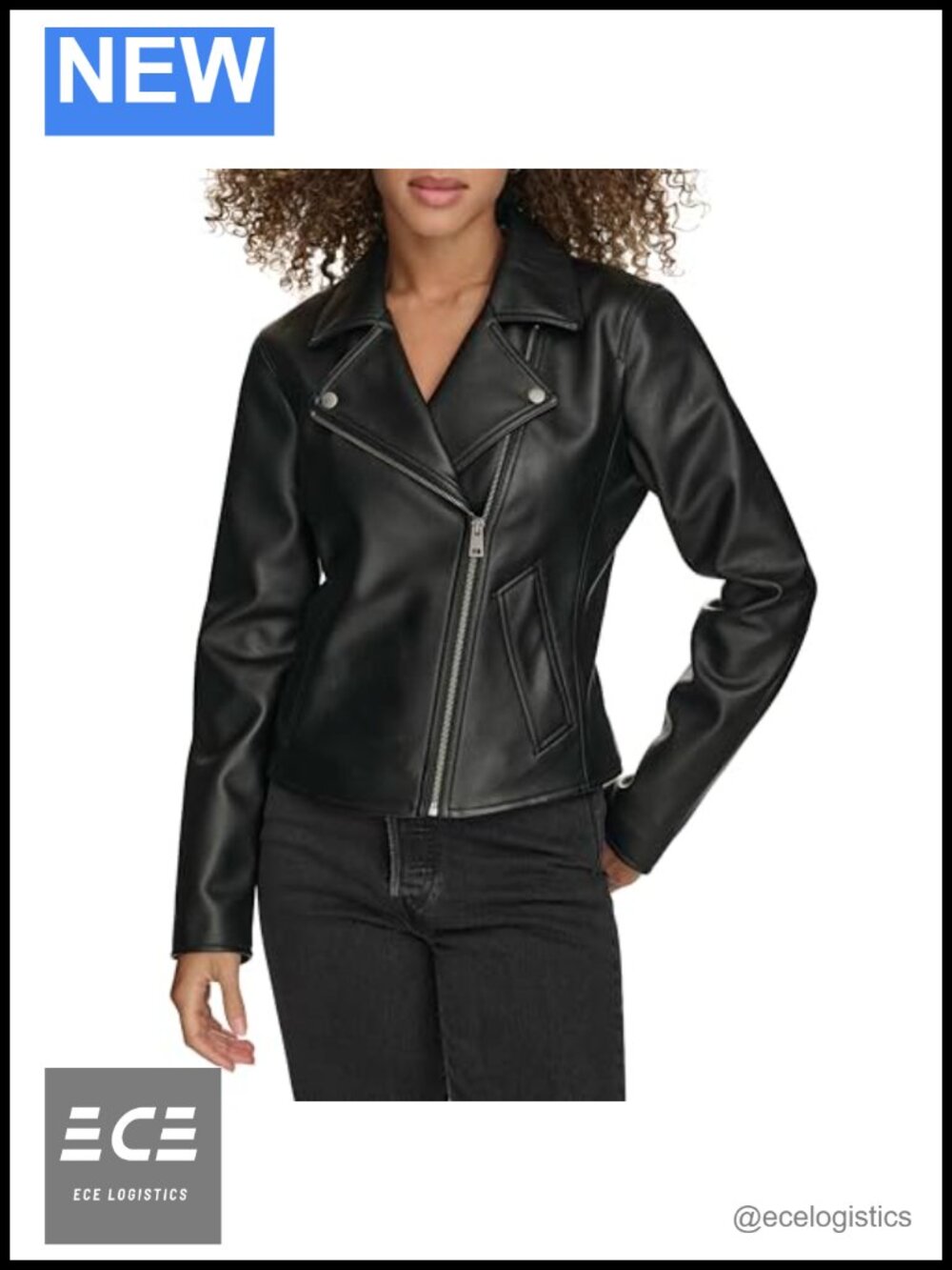 Faux Leather Moto Jacket with Welt Pockets Asymmetrical Zip